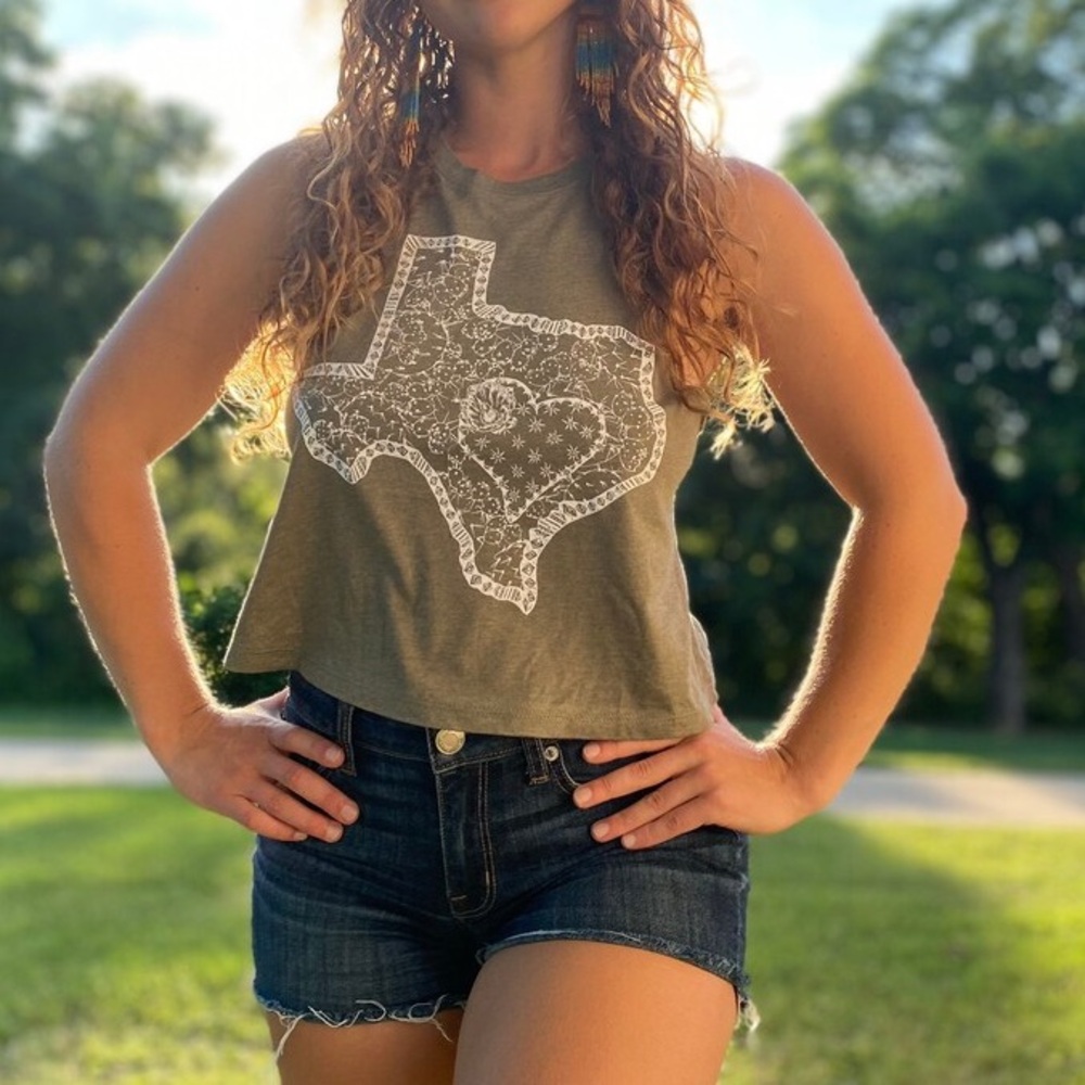 Austin Texas green white cactus cropped racerback loose muscle tank size small